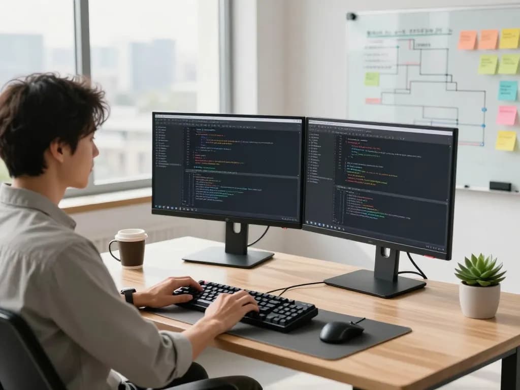 Developer using the open claw AI tool in a modern workspace, enhancing productivity and automation.