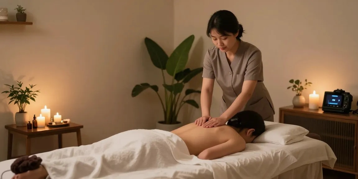 Serene massage therapy room showcasing calming atmosphere for 산본출장마사지.