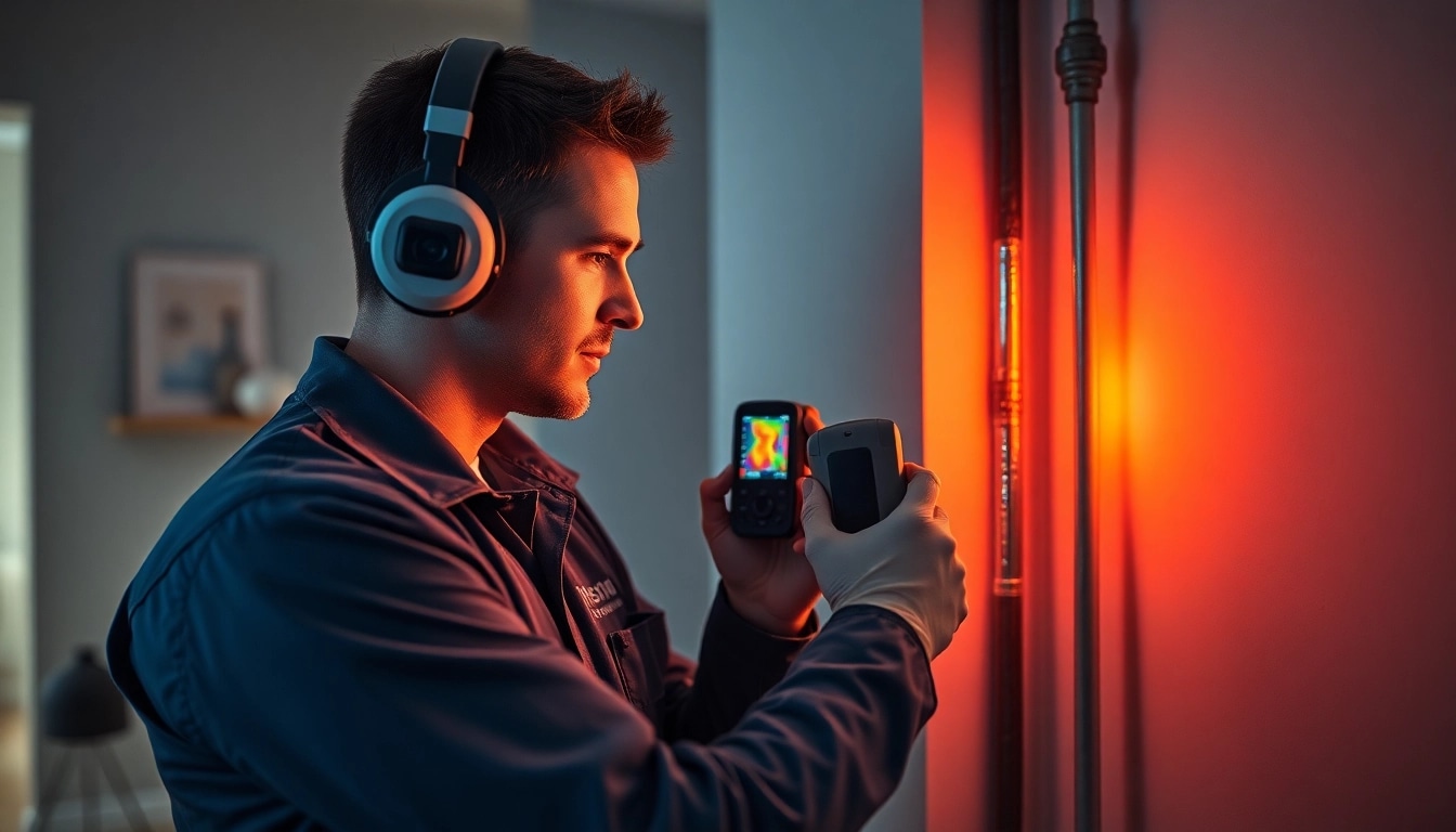Professional leak detection technician using advanced tools for power flush in a home.