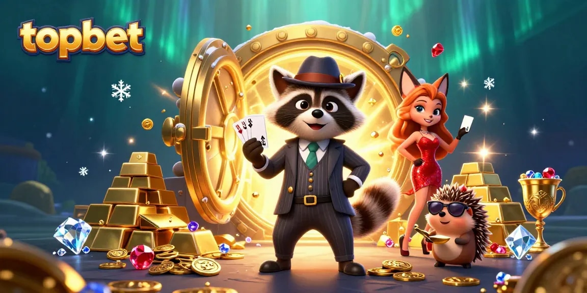 Experience topbet excitement in a vibrant casino world with animated characters and stunning treasures.