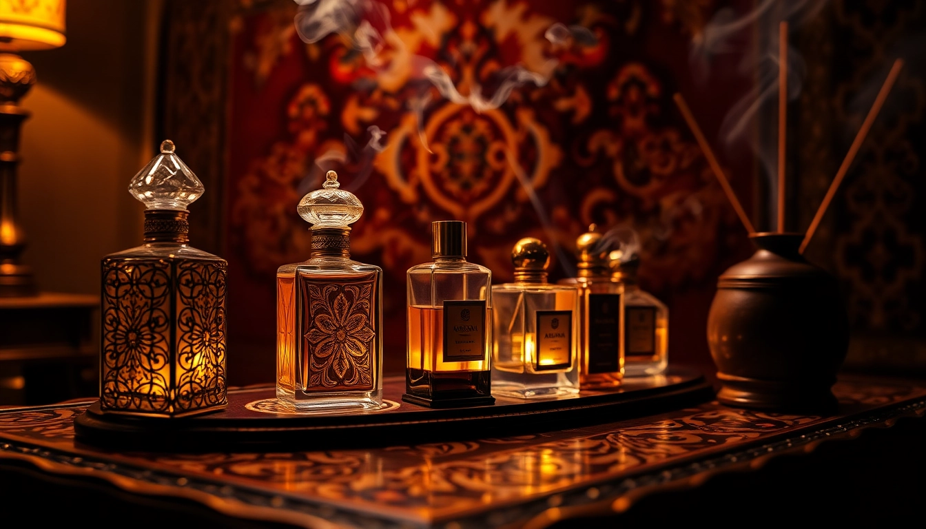 Indulge in the elegance of arabian perfume with luxurious bottles radiating warmth and cultural charm.