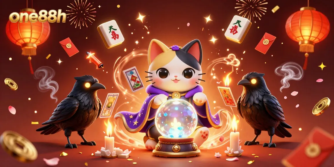 Experience thrilling moments at one88h with a mystical illustration of gaming fortune and luck.