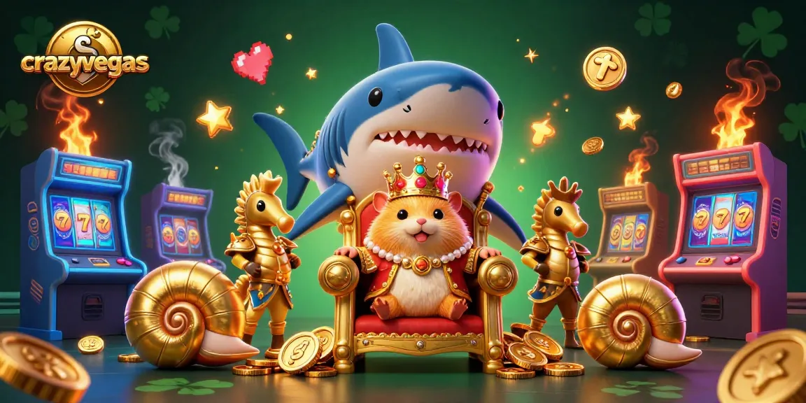 Experience the excitement of crazyvegas with a golden hamster king in an action-packed casino setting.