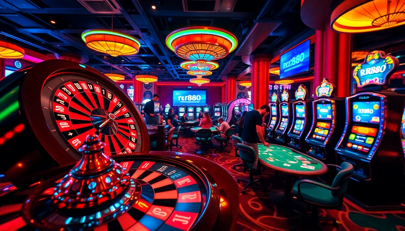 Explore the dynamic environment of gambling at https://rr888.video/, featuring roulette wheels and excited players.