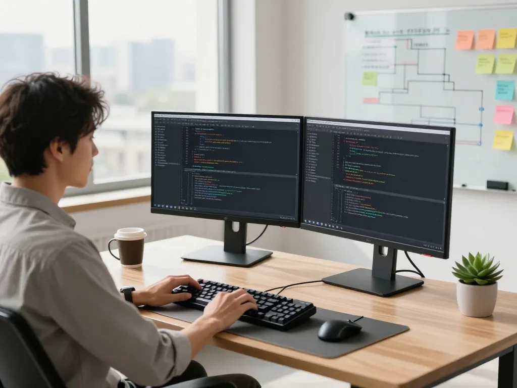 Developer using the open claw AI tool in a modern workspace, enhancing productivity and automation.