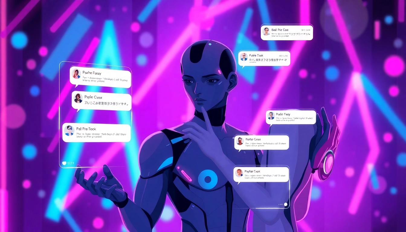 Explore ai nsfw character interactions in a vibrant, futuristic digital scene with seductive, engaging visuals.