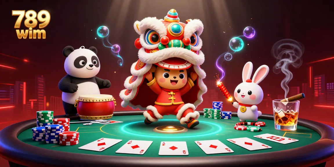 Engage in thrilling poker action with 789 wim illustrated through a vibrant scene featuring festive characters and casino elements.