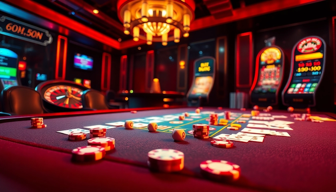 Engage in thrilling casino action at https://fly88.deal/ with vibrant games, poker chips, and roulette excitement.
