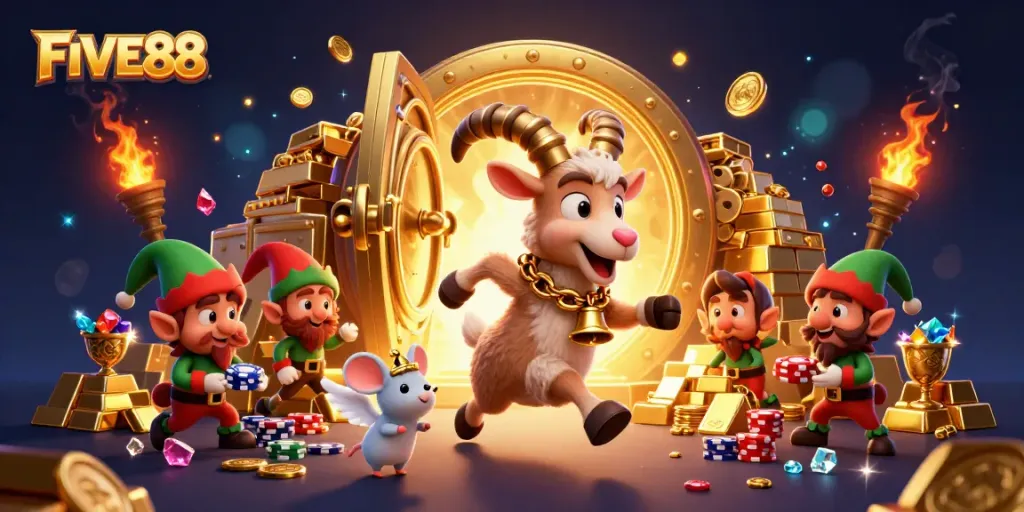 Engage in thrilling play at FIVE88's vibrant casino with magical treasures and playful characters.