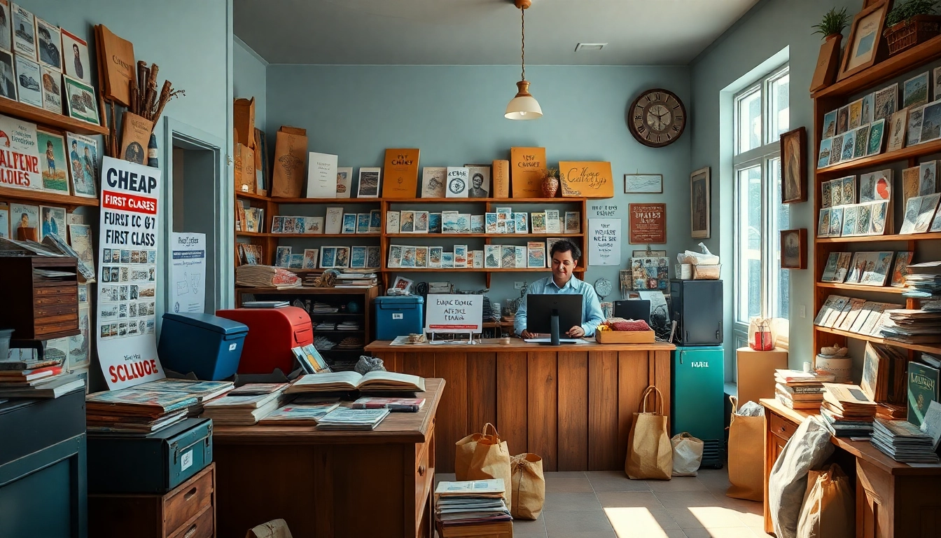 Discover cheap first class stamps displayed in a warm post office setting for delightful postage experiences.