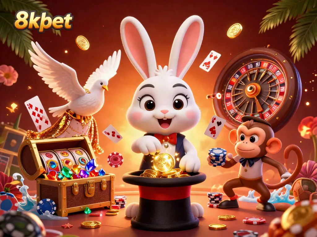 Engage in thrilling rewards with 8xbet's exciting games as a magician rabbit unveils treasure.