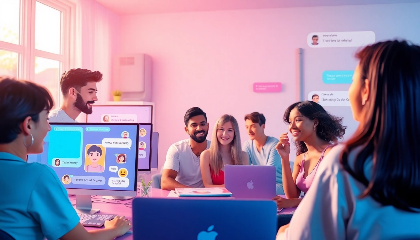 Engaging sexchat scene showcasing diverse characters in a lively virtual interaction.
