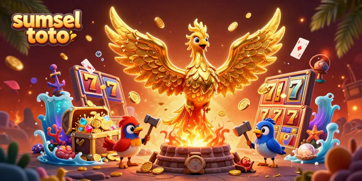 Experience the thrill of sumsel toto with golden phoenix and dynamic slot elements in this vibrant illustration.