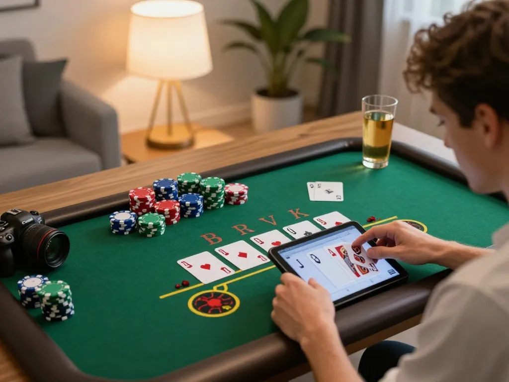 Exciting online gameplay at mb66 casino with engaging blackjack session in stylish home.