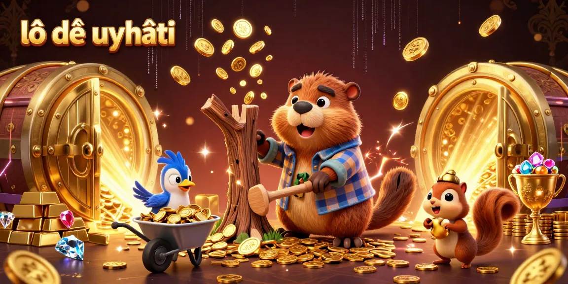 Join the excitement of lô đề uy tín as cartoon characters celebrate with golden treasures and wins.