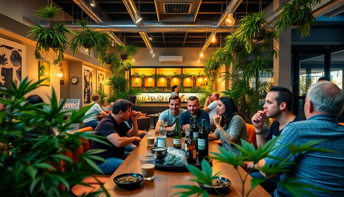 Enjoying cannabis at a Weed Club Lloret De Mar with relaxed patrons and warm atmosphere.
