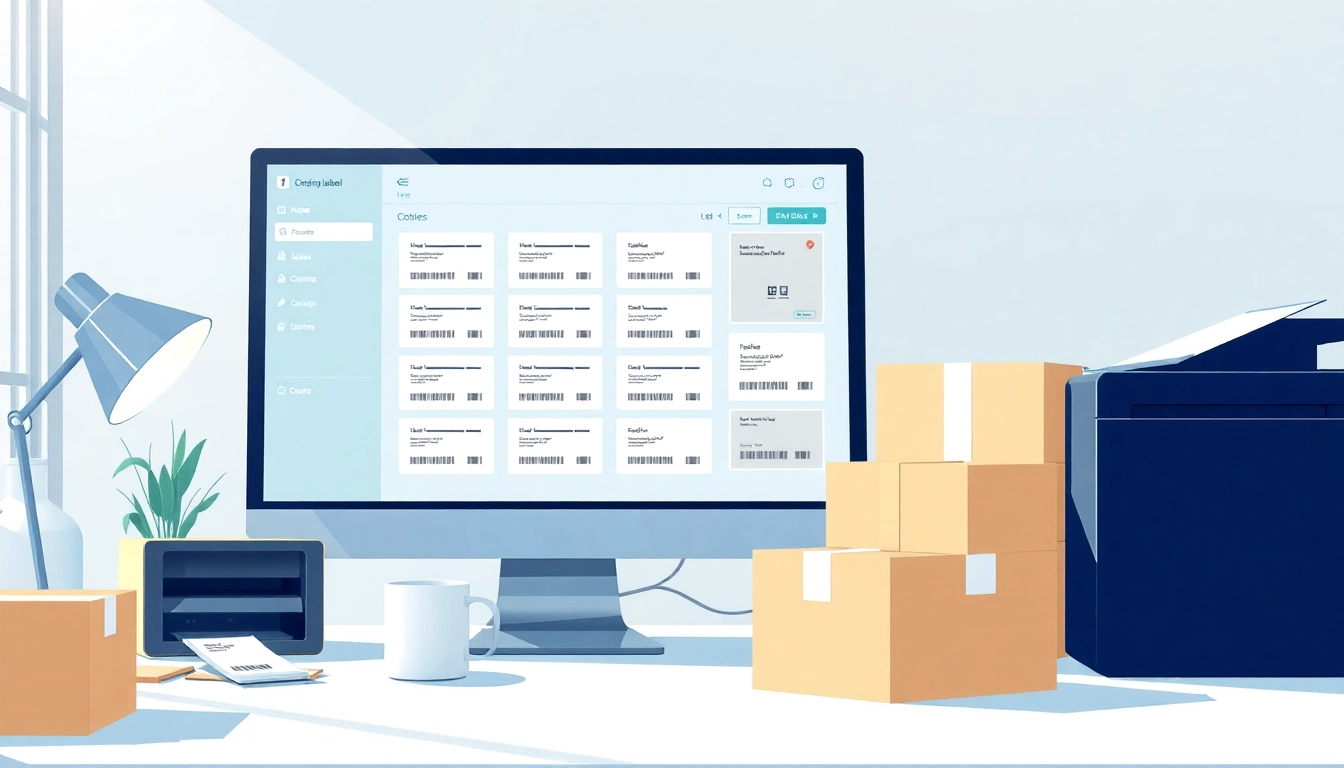 A shipping label design interface showcasing user-friendly features and customization options.