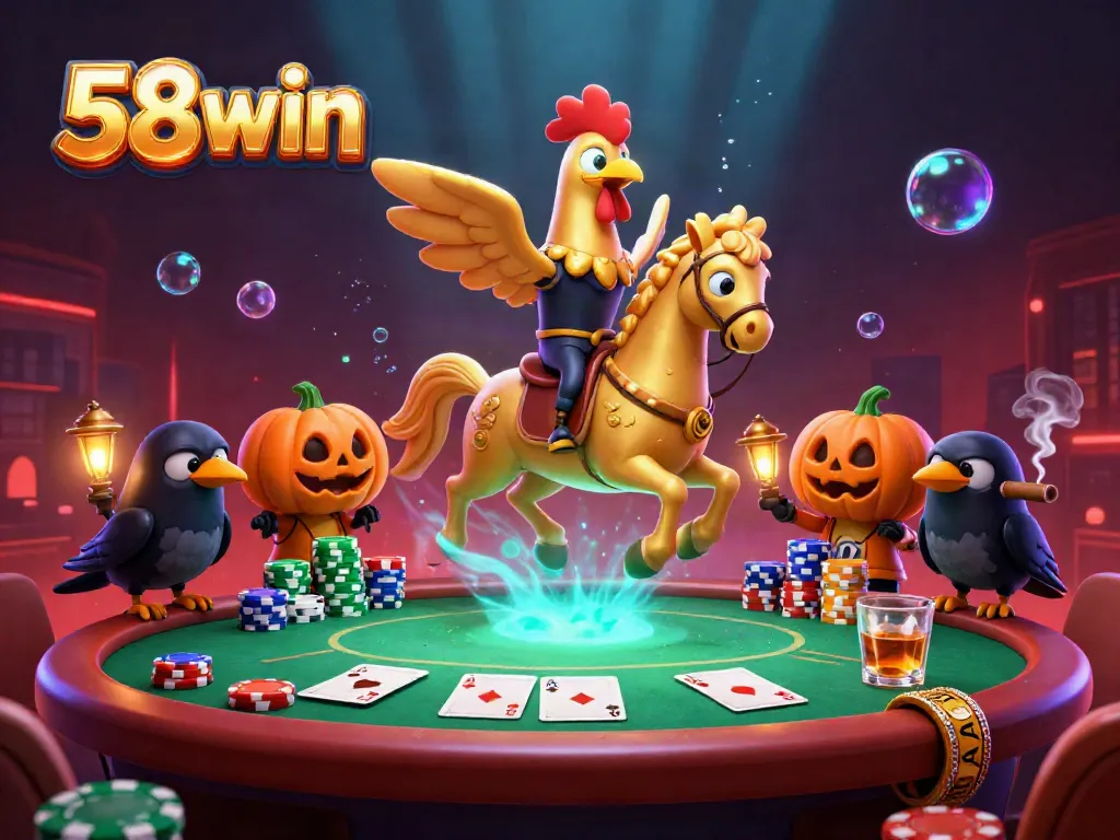 Experience thrilling moments at 58win with vivid casino adventures featuring golden rooster characters.