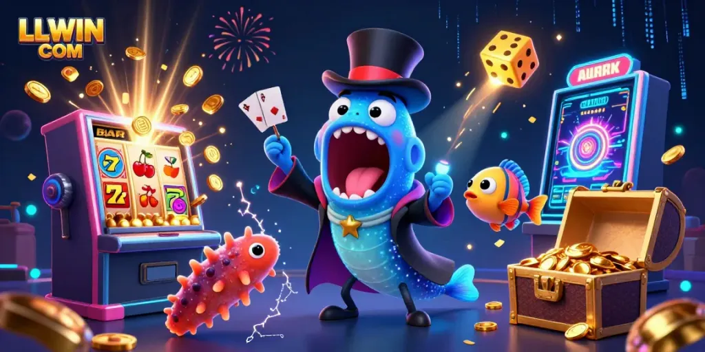 Experience thrilling gaming moments at LLWIN COM with vibrant casino characters and elements bursting with excitement.