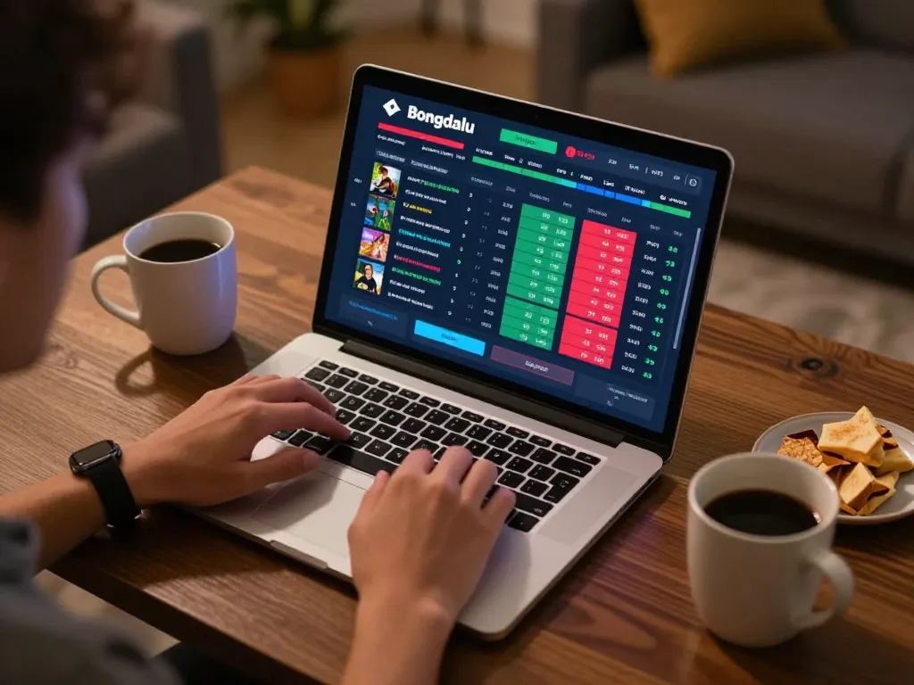 Bongdalu user engaged in online betting with live odds displayed on laptop screen for strategic gameplay.