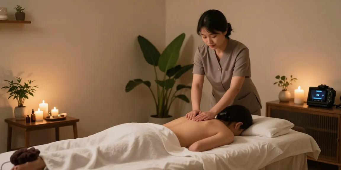 Serene massage therapy room showcasing calming atmosphere for 산본출장마사지.