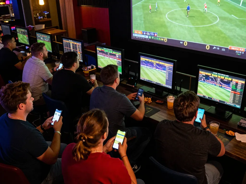 Engaging live sports betting scene highlighting net88 users making bets on their smartphones.