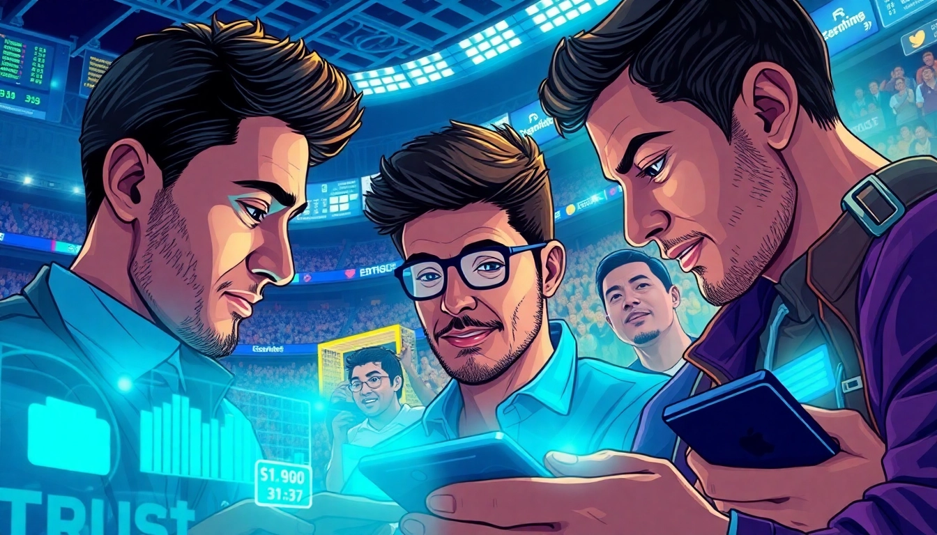 Engaging sports bettors analyzing live odds in an energized atmosphere with thabet dynamics.