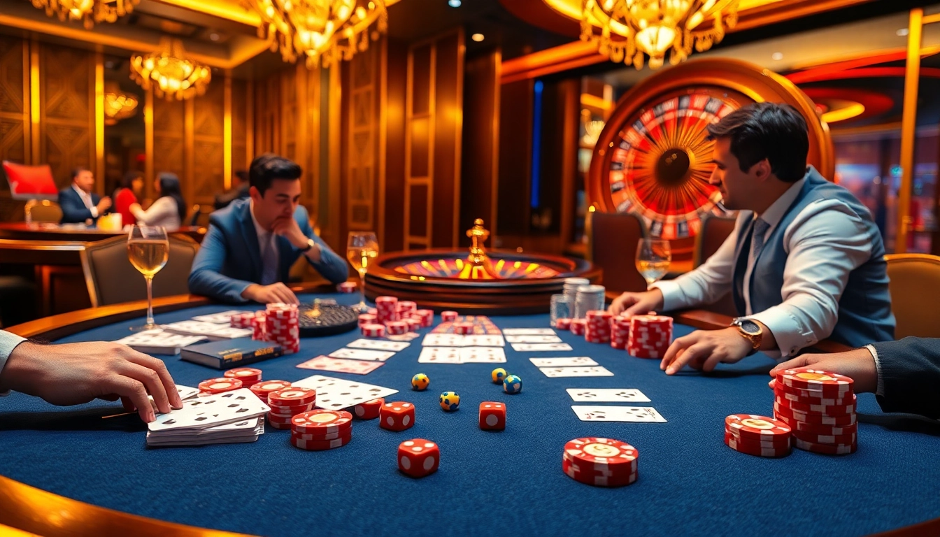 Gamblers enjoy the luxurious OKKING poker experience with vibrant chips and cards.