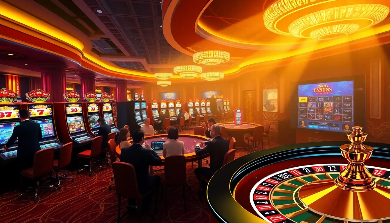 Experience thrilling casino gaming at https://u888hii.com/, with players excitedly engaging in poker and roulette.
