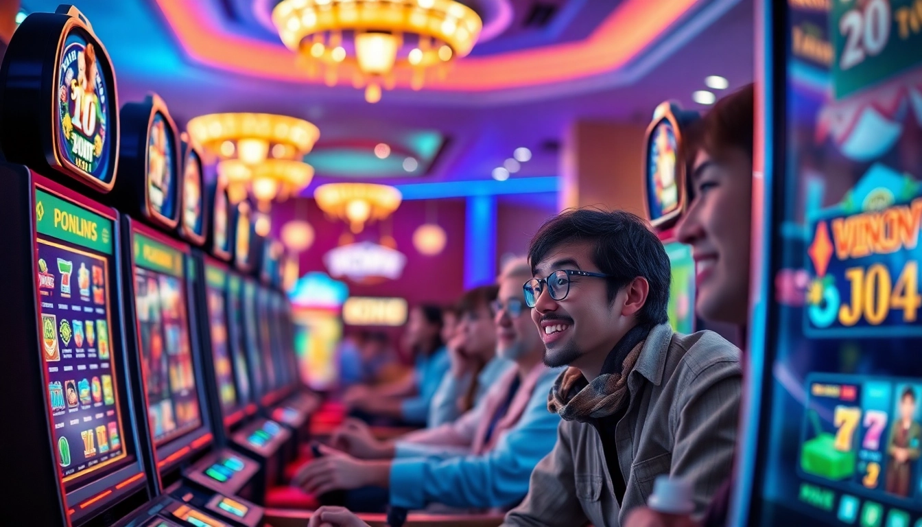 The vibrant Kode4d link gaming environment with players enjoying slot machines, showcasing excitement and luxury.