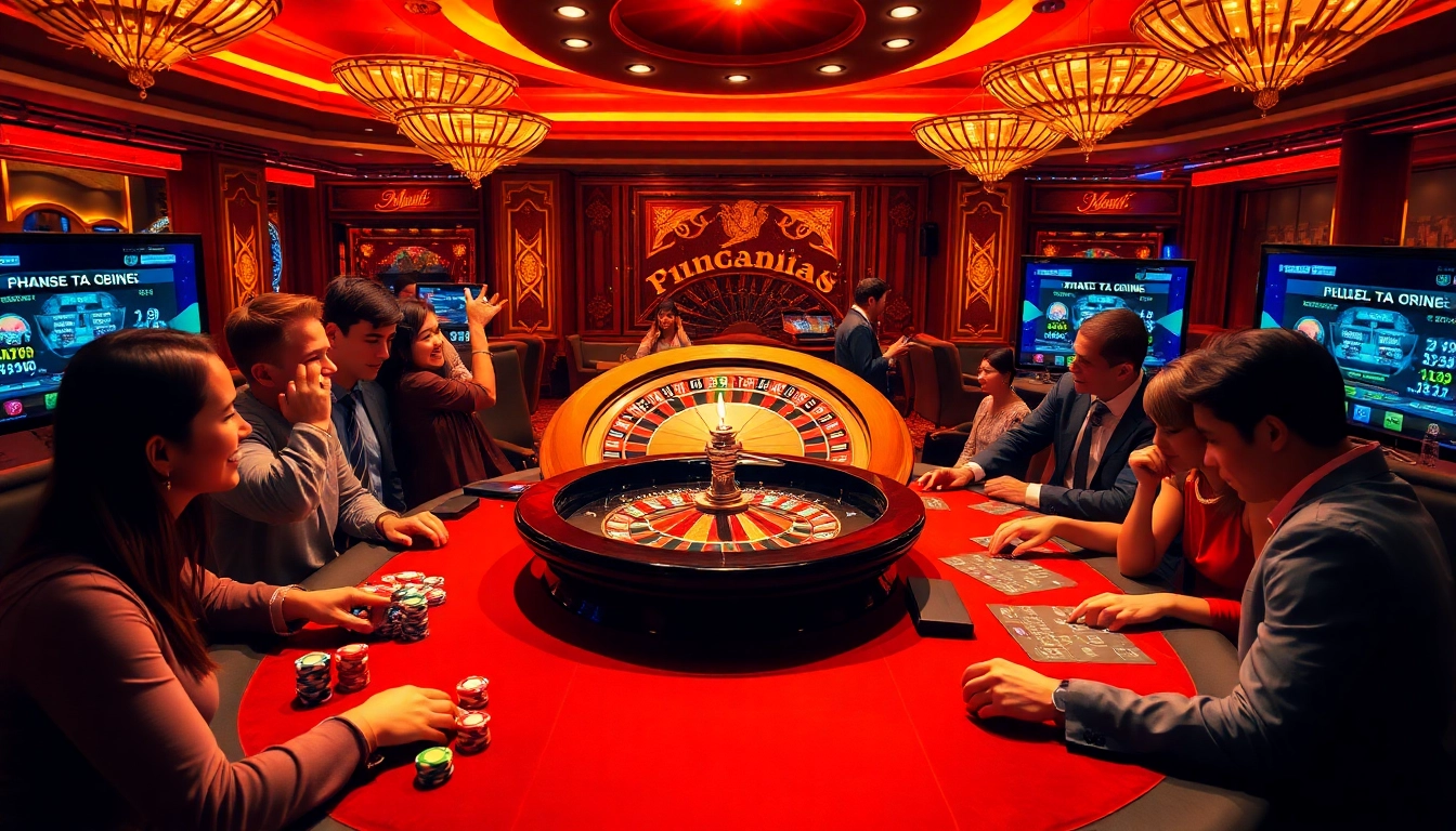 Players analyzing nhận định kèo nhà cái strategies while enjoying intense gambling action at a casino.