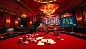 Engage in thrilling poker gameplay at tv88 casino with colorful chips and a stylish table.