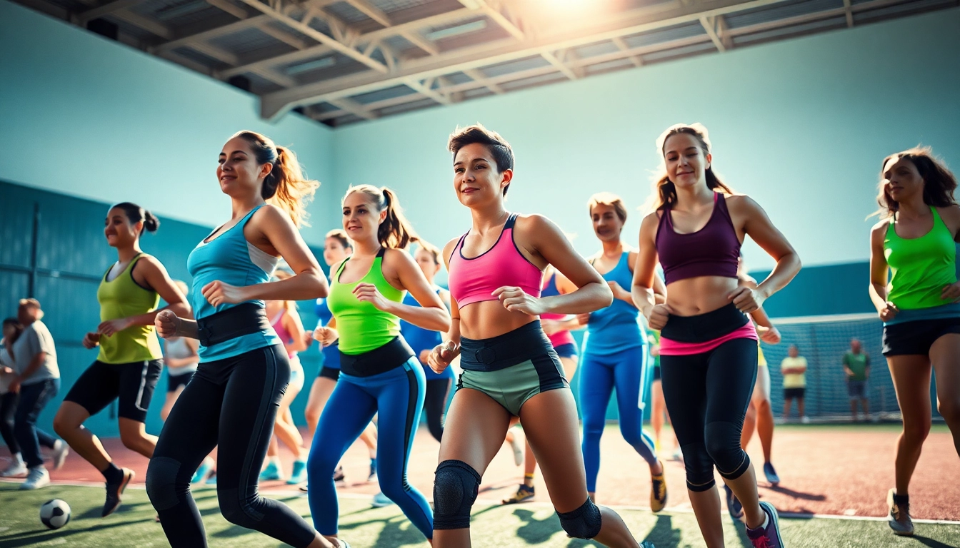 Hip brace for hypermobility worn by diverse athletes, showcasing active support in sports.