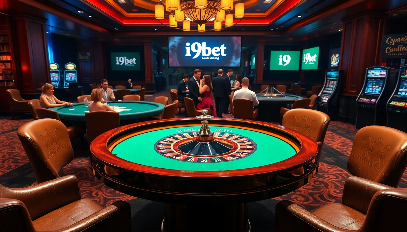 Exciting i9bet gaming scene featuring a roulette table and players betting.