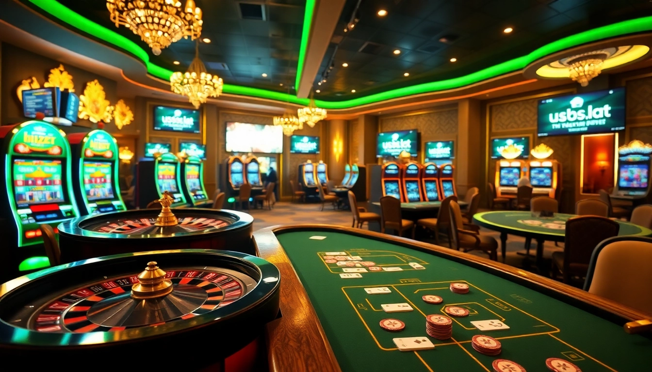 Experience luxury and excitement at https://usbet.lat/ with a thrilling casino scene featuring roulette, slots, and poker.