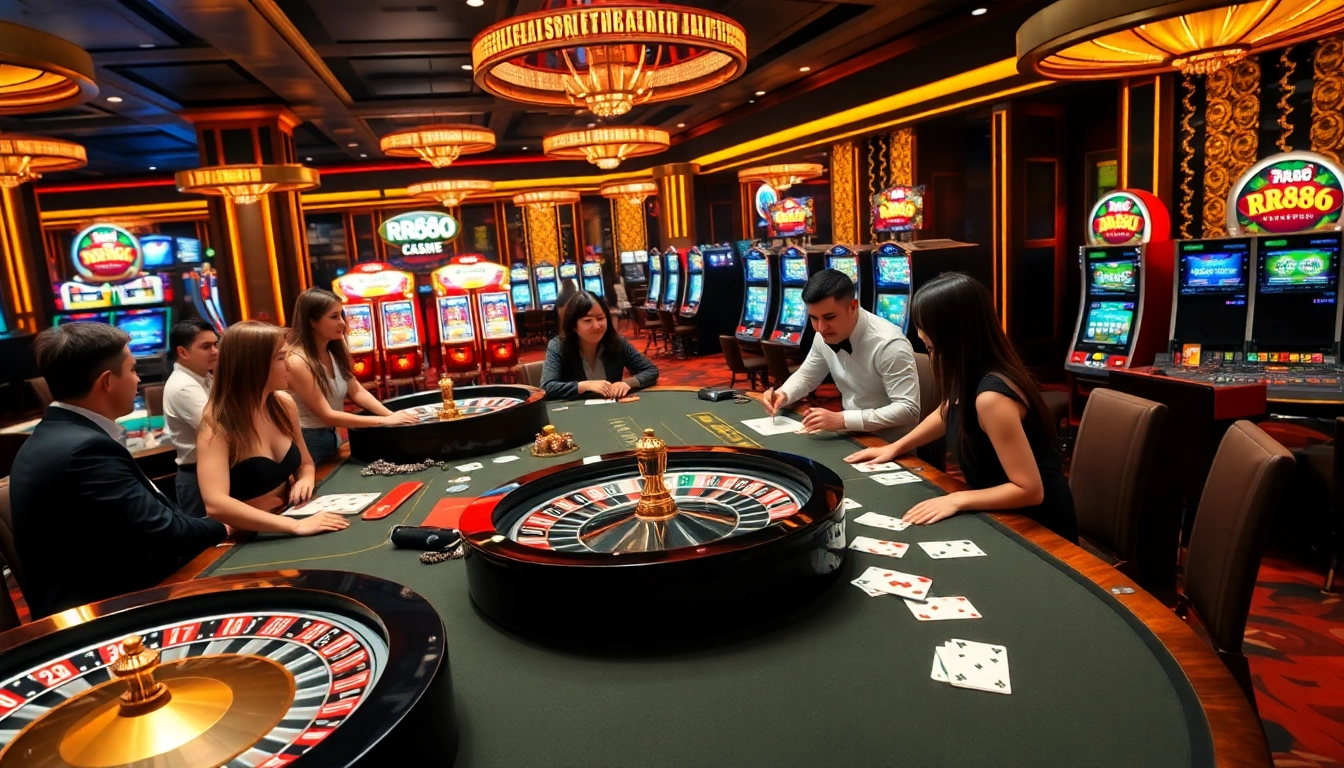 Experience the excitement of RR888 gaming with professional dealers and players at a luxurious casino table.