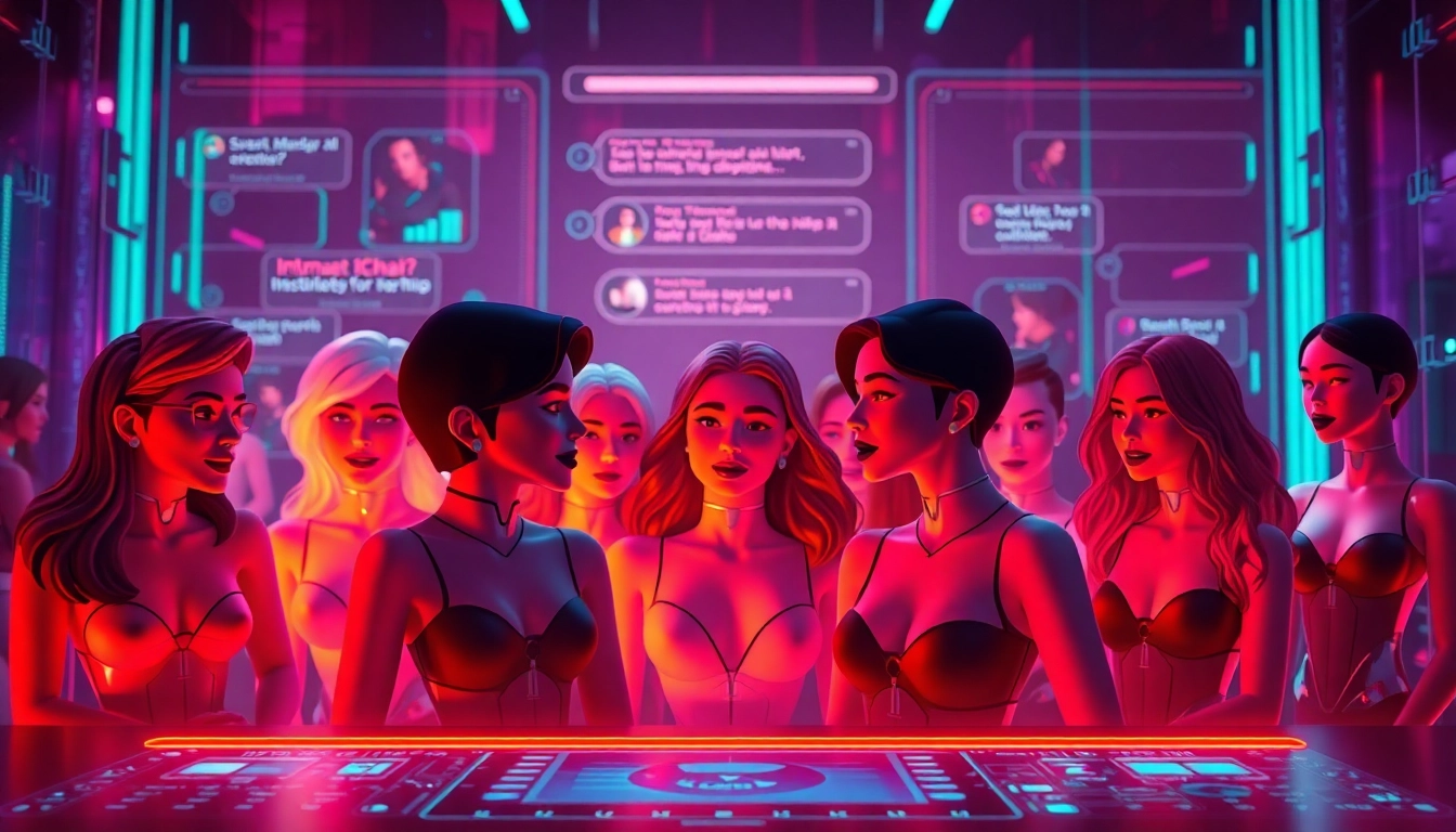 Engaging ai sex chat interface with diverse avatars in intimate conversations.