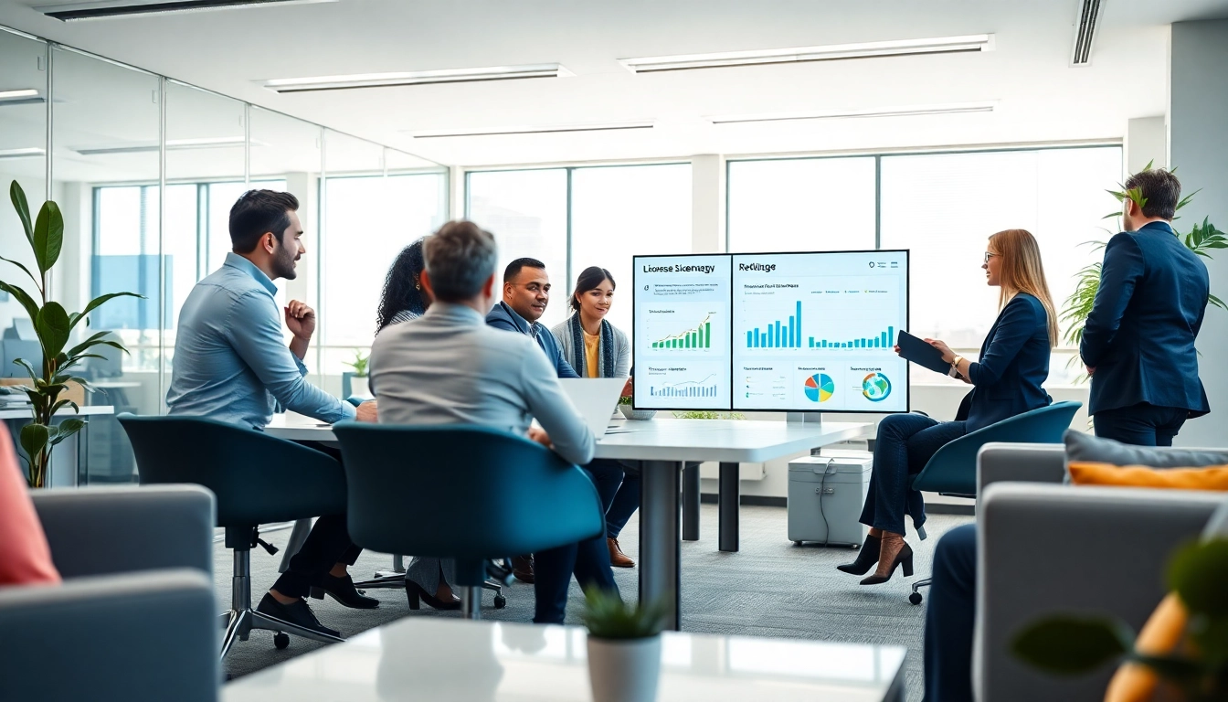 Logo Tiger lisans yenileme process illustrated in a modern office with professionals collaborating.