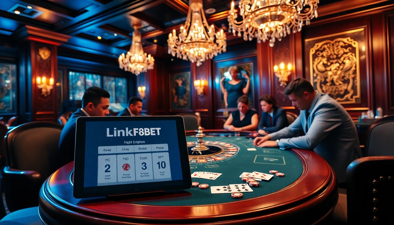 Experience the thrill of gaming at Link F8BET with professional players and luxurious casino elements.
