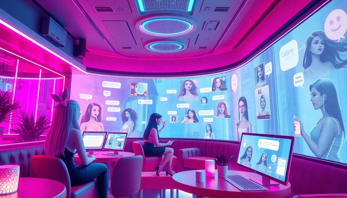 Engaging visuals of diverse AI avatars in a lively chat environment for free ai porn chat experiences.