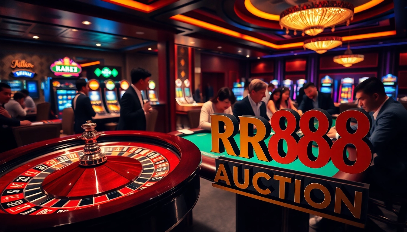 Exciting gameplay at RR88 Auction highlights thrilling poker and roulette action in a vibrant casino.