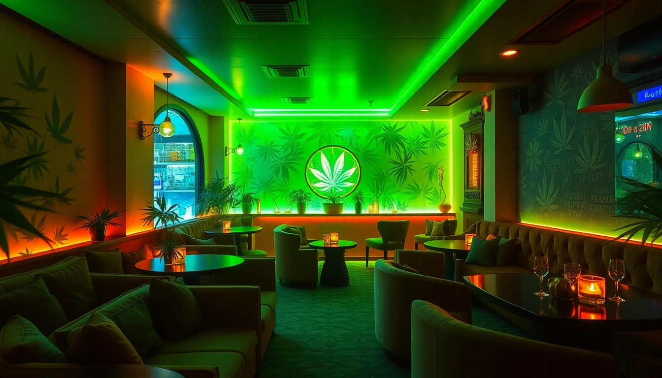 Experience the tranquil atmosphere of moonbarguy uk's cannabis-themed lounge with comfortable seating and ambient lighting.