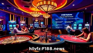 Players enjoying games at https://f168.news/ casino with chips and cards in a vibrant atmosphere.