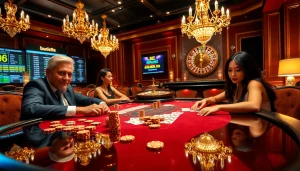 Intense poker game with players at the luxurious table from https://ev882.sa.com/, showcasing excitement and strategy.