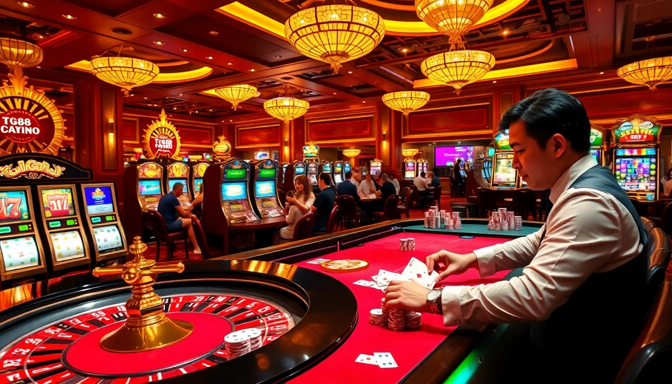 Experience the excitement of TG88 in a lavish casino environment with vibrant roulette and engaging gameplay.