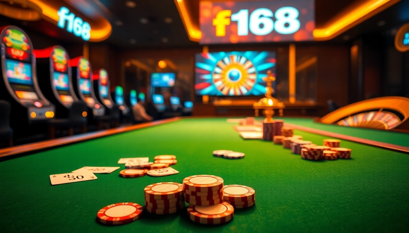 Experience thrilling poker action at f168 with colorful chips and casino ambiance.