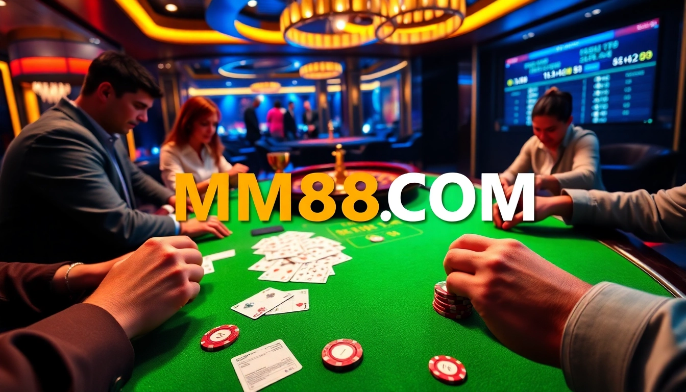Experience thrilling gameplay at MM88COM's casino, with vibrant tables and excited players.