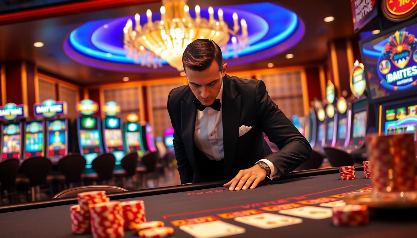 Experience the thrill of max88 vip in a luxurious casino setting with elegant blackjack and slot machines.