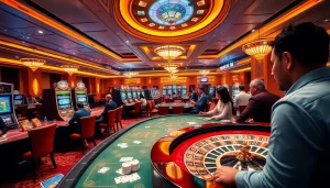 KJC empowers thrilling casino experiences with players at poker tables and vibrant slot machines