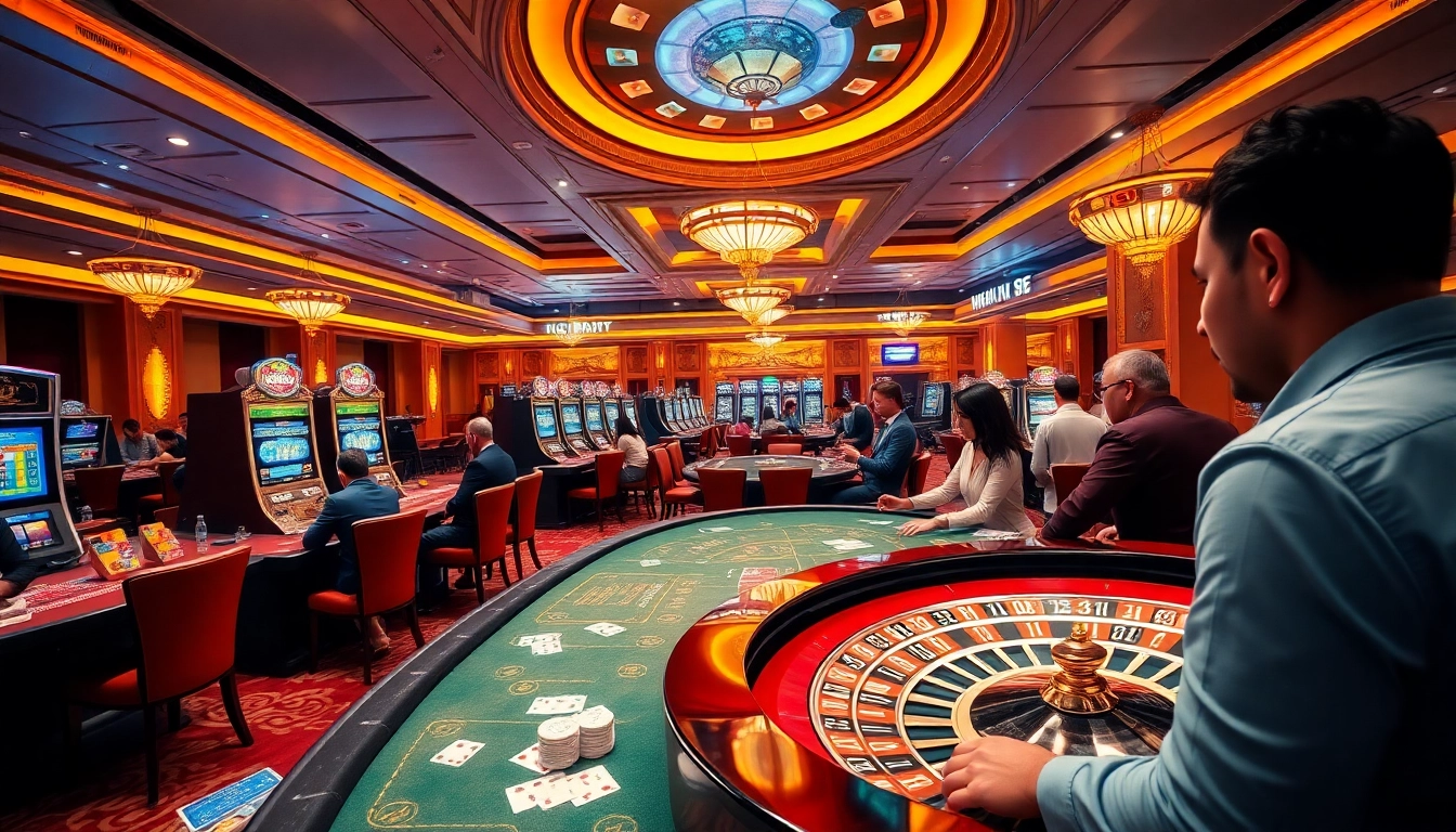 KJC empowers thrilling casino experiences with players at poker tables and vibrant slot machines